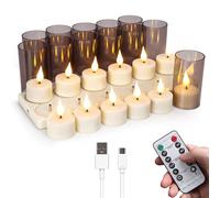yunsheng Bougies chauffe-plat rechargeables sans flamme avec télécommande minuterie et station de charge, 12 bougies LED rechargeables à piles pour décoration de la maison