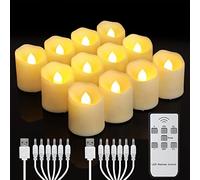 yunsheng Lot de 12 bougies chauffe-plat LED Rechargeables avec télécommande minuterie, bougie led flamme vacillante, décoration de mariage, décoration (câble de charge USB inclus)