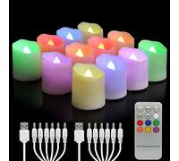 yunsheng Lot de 12 bougies chauffe-plat LED RVB rechargeables avec télécommande et minuterie - Bougies vacillantes sans flamme - Lumière blanche chaude - Décoration d'Halloween et de Noël (avec 2