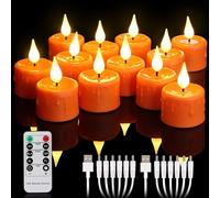 yunsheng Lot de 12 bougies chauffe-plat rechargeables orange avec télécommande et minuterie 4/6 h, bougies LED vacillantes sans flamme avec 2 câbles USB, mèche en silicone 3D, blanc chaud pour la