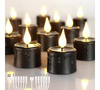 yunsheng Lot de 12 bougies chauffe-plat rechargeables sans flamme avec minuterie de 6 H, bougies électriques LED à piles avec 2 câbles USB, scintillement pour la maison, lanterne et bougeoir décoratif