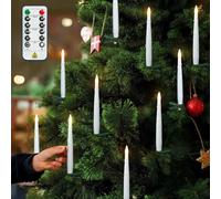 yunsheng Lot de 12 bougies de sapin de Noël avec minuteur à distance, bougies coniques LED sans flamme vacillantes pour Noël, maison, mariage, cadeau - avec pinces vertes
