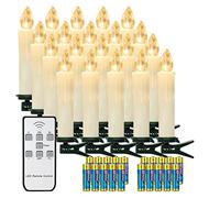 Yunsheng Lot de 20 bougies de Noël avec télécommande et minuterie, LED sans fil, à intensité variable, à piles - Sans flamme - IP64 - Contient 20 piles AA