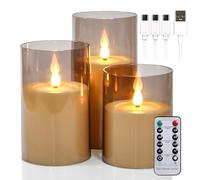 yunsheng Lot de 3 bougies LED rechargeables avec télécommande et minuteur, bougies sans flamme, bougies électriques vacillantes avec coque en acrylique et câble de charge (3 x 10,2 cm)