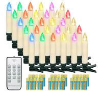 yunsheng Lot de 30 bougies LED RVB de Noël - Sans fil - Avec télécommande - Minuterie - Fonctionne avec piles - Flamme vacillante - IP64 - Contient des piles AAA