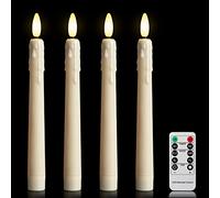 Yunsheng Lot de 4 bougies LED avec télécommande et minuterie, scintillement à piles,Intensité variable,Blanc chaud,Bougies pointues sans flamme,Mèche 3D,Décoration de Noël