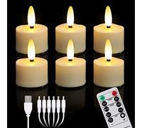 yunsheng Lot de 6 bougies chauffe-plat LED rechargeables, bougies sans flamme avec télécommande de minuterie et 6 ports de charge USB, lumière vacillante blanc chaud, décoration d'Halloween, Noël,