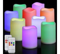 yunsheng Lot de 9 bougies LED sans flamme avec télécommande - Fonction minuterie - 2 piles AA - Flamme vacillante (7,5 x 10 cm) - Bougies étanches - Décoration d'intérieur et d'extérieur