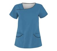 Yunshenla Blouse Infirmiere Femme Personnalisation - Personnalisé Votre Nom - Tenue Infirmiere Tunique Femme Col en V et Poches Couleur Unie Manche Courte Uniforme Mode Casual Top Tee Shirt(#06)