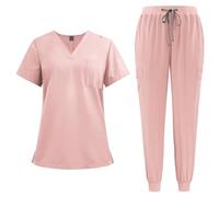 Yunshenla Ensemble Femme 2 Pcs Blouse Medicale et Pantalonde Travail Femme Taille Elastique - Tenue Aide Soignante Uniforme Infirmiere Professionnelle avec Poches et Cordon de Serrage(#27,M)