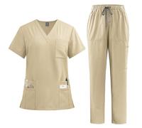 Yunshenla Ensemble Femme 2 Pcs Blouse Medicale et Pantalonde Travail Femme Taille Elastique - Tenue Aide Soignante Uniforme Infirmiere Professionnelle avec Poches et Cordon de Serrage(#14,M)