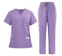 Yunshenla Ensemble Femme 2 Pcs Blouse Medicale et Pantalonde Travail Femme Taille Elastique - Tenue Aide Soignante Uniforme Infirmiere Professionnelle avec Poches et Cordon de Serrage(#15,M)