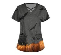 Yunshenla Halloween Blouse Medicale Femme Col en V Manches Courtes Médicals Tunique Infirmiere Professionnelle Tenue Vampire Costume Aide Soignante Blanche Coton Chimie Lycee
