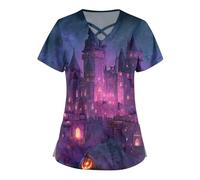 Yunshenla Halloween Blouse Medicale Femme Col en V Manches Courtes Médicals Tunique Infirmiere Professionnelle Costume Diablesse De Ménage Déguisement Squelette Assistante Maternelle Deguisement