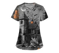 Yunshenla Halloween Blouse Medicale Femme Col en V Manches Courtes Médicals Tunique Infirmiere Professionnelle Coiffeur Adulte Deguisement Diable Déguisement Sorcière Blanche Costume Sorciere Travail