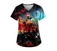 Yunshenla Halloween Blouse Medicale Femme Col en V Manches Courtes Médicals Tunique Infirmiere Professionnelle Blouse de Travail