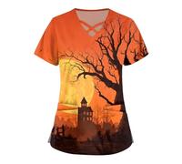 Yunshenla Halloween Blouse Medicale Femme Col en V Manches Courtes Médicals Tunique Infirmiere Professionnelle Tenue Vampire Costume Aide Soignante Blanche Coton Chimie Lycee
