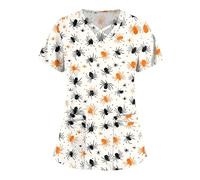 Yunshenla Halloween Blouse Medicale Femme Col en V Manches Courtes Médicals Tunique Infirmiere Professionnelle Tenue Vampire Costume Aide Soignante Blanche Coton Chimie Lycee