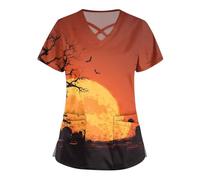 Yunshenla Halloween Blouse Medicale Femme Col en V Manches Courtes Médicals Tunique Infirmiere Professionnelle Tenue Vampire Costume Aide Soignante Blanche Coton Chimie Lycee