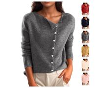 Yunshenla Pull Printemps Chaud Pull Femme Chic et Elegant Bouton Asymétrique Manche Longue Col V Couleur Pure Gilets Tricoté à Simple Boutonnage pour Femme Mode Haut de Travail(#01,L)