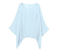 Yunshenla Shirt Fluide Femme été Lin Chemisier à Manches Chauve Souris Couleur Unie Col Rond Et Ourlet Irrégulier Hauts Ample Respirant Trendy Confortable Décontractée Haut Shirt avec Poche(#07,L)