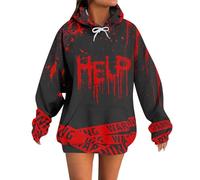 Yunshenla Sweat a Capuche Femme Pull Halloween Blanc Long Sweat-Shirts Noir Col V Sweats À Grosse Maille