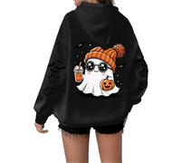 Yunshenla Sweat a Capuche Femme Pull Halloween Hiver Cachemire Col V Moumoute Automne Long Grosse Maille