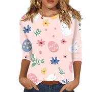 Yunshenla Sweat de Pâques Femme Tee Shirt Sport Imprimé à Motif Pâques à Manches 3/4 Col Rond Basic Chemisiers Femme Chic et élégant T Shirt Grande Taille Mignons Loisirs Printemps été Hauts(#20,XL)