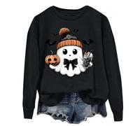 Yunshenla Sweatshirts Femme Halloween Fantôme Mignon Costumes Vetement Halloween Pull d'halloween Amusants à Manches Longues Col Ras du Cou Automne Sweat-Shirt pour Femme