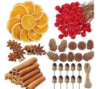 YUNSTK Lot de 225 pièces de fournitures de fabrication de couronnes de Noël, tranches d'orange séchées et bâtons de cannelle, accessoires de couronne, fournitures florales pour décorations de Noël