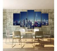 YUNTAOS Toile Decoration Murale Toile Peinture Grand Format Impression Sur Toile 5 Parties Dubai Skyline UAE Tableau Decoration Murale Tableaux Decoratifs Muraux Salon Avec Cadre