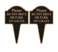 Yuntarda Lot de 2 panneaux « Do not Drive or Park on Grass » de 25,4 x 35,6 cm avec piquet intégré en aluminium antirouille facile à installer pour une utilisation en extérieur