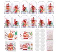 Yuntau Lot de 12 boules à neige de Noël en forme de maison en pain d'épices pour enfants pour faire vos propres boules à neige en pain d'épices, kit de fabrication de paillettes en plastique pour