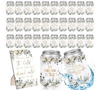 Yuntau Lot de 51 refroidisseurs de canettes de mariage en forme de fleurs sauvages pour invités Cheers to Love Laughter and I'll Drink Can Cooler, 1 panneau de table de mariage en bois pour fête