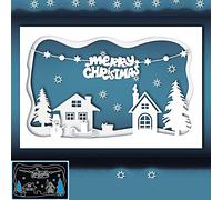 YunTrip Matrices de découpe en métal pour la fabrication de cartes, motif maison de neige et inscription Merry Christmas