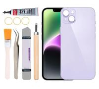 Yuntunele Coque arrière de rechange en verre pour iPhone 14 Plus - Tous les transporteurs avec ensemble d'outils professionnels (violet)