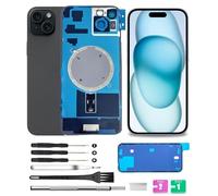 Yuntunele Vitre arrière de rechange (comprend verre d'objectif, support, aimant) compatible avec iPhone 15 Plus, tous les transporteurs avec ensemble d'outils professionnels (noir)