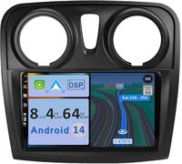 YUNTX Android 14 [4GB+64GB] 2 Din Autoradio pour Dacia Sandero(2012-2017)-[Built in CarPlay/Android Auto/DSP/GPS]-Camér MIC-IPS 2.5D 9”-Soutien Dab/Commande au Volant/360 Caméra/Bluetooth 5.0/WiFi