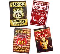 Yunuo Lot de 4 panneaux en métal « Route 66 » pour garage, station-service vintage (F)