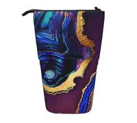 YUNWEIKEJI Agate Abstraite Violet, Bleu, Or, Trousse à Crayons télescopique, Porte-Crayon sur Pied avec Pochette à Crayons à Fermeture éclair, Sac à stylos