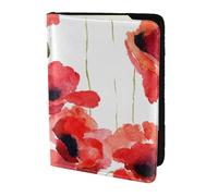 YUNWEIKEJI Aquarelle Peinture Coquelicot Rouge Floral, Porte-Passeport Portefeuille de Voyage en Cuir PU Étui pour Passeport Couvre-Passeport 5,5 Pouces