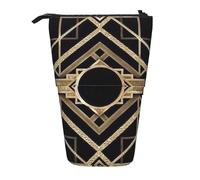 YUNWEIKEJI Art Déco Vintage Era The Great Gatsby Gold Black Pattern, Trousse à Crayons télescopique, Porte-Crayon sur Pied avec Pochette à Crayons à Fermeture éclair, Sac à stylos