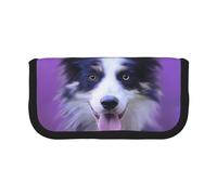 YUNWEIKEJI Beau Chiot Border Collie, Trousse à Crayons, Pochette à Crayons en Toile, Trousse à Crayons de Grande capacité, Trousse à cosmétiques