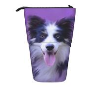 YUNWEIKEJI Beau Chiot Border Collie, Trousse à Crayons télescopique, Porte-Crayon sur Pied avec Pochette à Crayons à Fermeture éclair, Sac à stylos