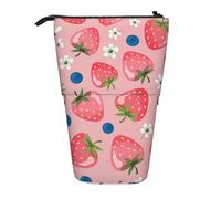 YUNWEIKEJI Belle Fraise Rose, Trousse à Crayons télescopique, Porte-Crayon sur Pied avec Pochette à Crayons à Fermeture éclair, Sac à stylos