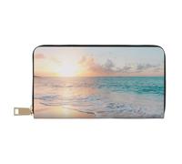 YUNWEIKEJI Belle Plage Jaune Coucher De Soleil Océan, Portefeuille de Grande capacité pour Hommes Femmes Portefeuilles Carte de crédit Portefeuille en Cuir Microfibre
