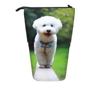 YUNWEIKEJI Bichon Frise Bokeh Animaux Chiens Parc Chiens Blancs, Trousse à Crayons télescopique, Porte-Crayon sur Pied avec Pochette à Crayons à Fermeture éclair, Sac à stylos