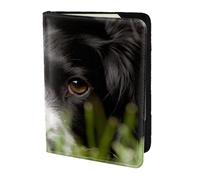 YUNWEIKEJI Border Collie Animaux Herbe Border Collie Noir, Porte-Passeport Portefeuille de Voyage en Cuir PU Étui pour Passeport Couvre-Passeport 5,5 Pouces