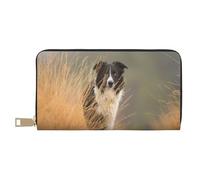YUNWEIKEJI Border Collie Pelouse Animaux Noir Bordure Blanche, Portefeuille de Grande capacité pour Hommes Femmes Portefeuilles Carte de crédit Portefeuille en Cuir Microfibre