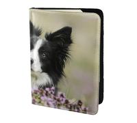 YUNWEIKEJI Border Collie Pelouse Border Collie Noir Animaux, Porte-Passeport Portefeuille de Voyage en Cuir PU Étui pour Passeport Couvre-Passeport 5,5 Pouces